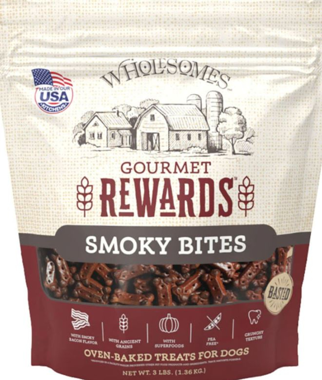 SportMix Wholesomes Rewards Gourmet Rewards Smokey Bites Dog Biscuits， 3Lb. Bag