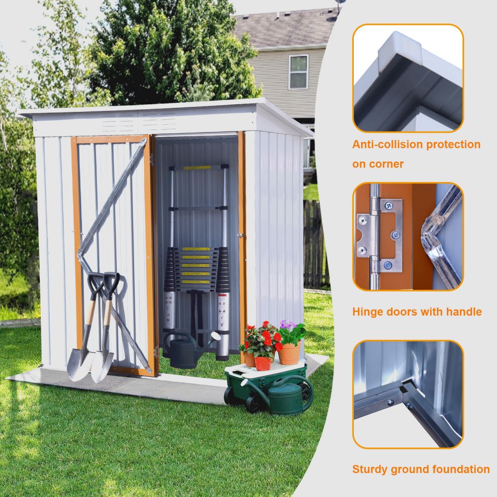 Patio Lockable Outdoor Metal Storage Shed Garden Lawn Tool Shed Backyard White