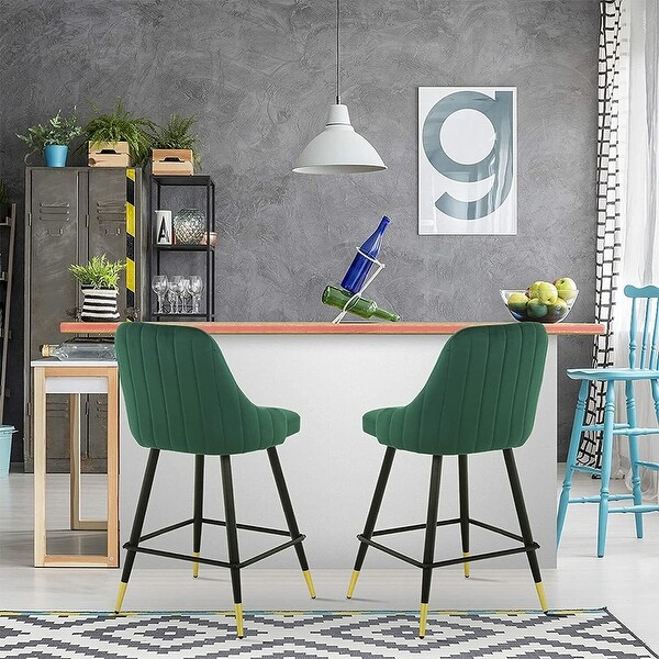 Set of 2 Modern Mid Back Barstools Dining Chairs Green - 19x39.2