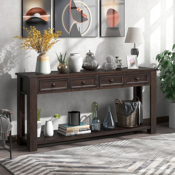 Modern Sofa Table with Storage Drawers and Bottom Shelf