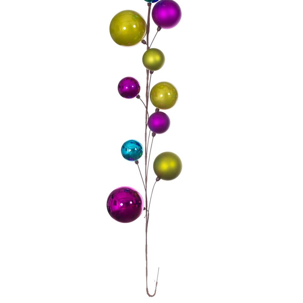 Vickerman 10' Fuchsia  Lime  And Turquoise Assorted Finish Branch Ball Ornament Garland.   Fuschia  Lime  Turquoise