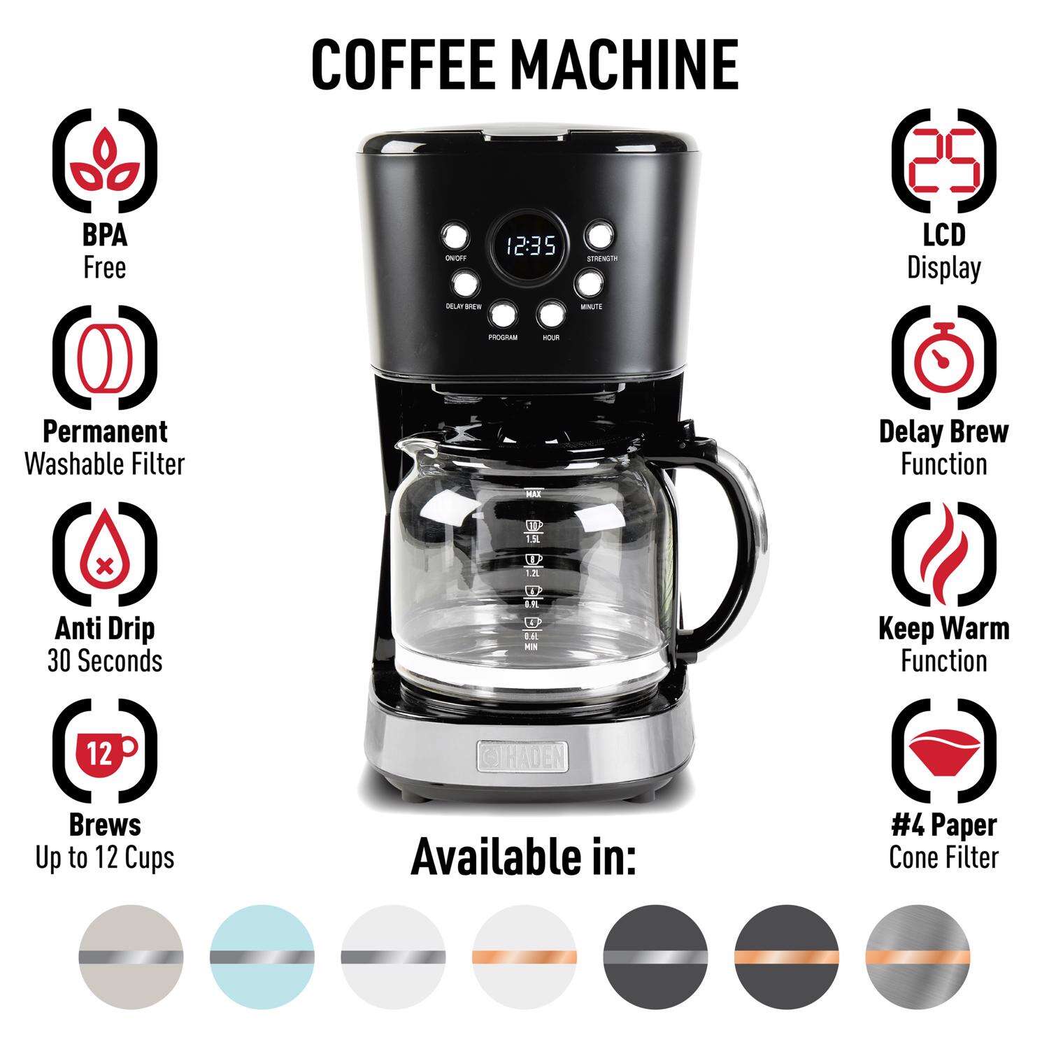 Haden 12 cups Black Coffee Maker