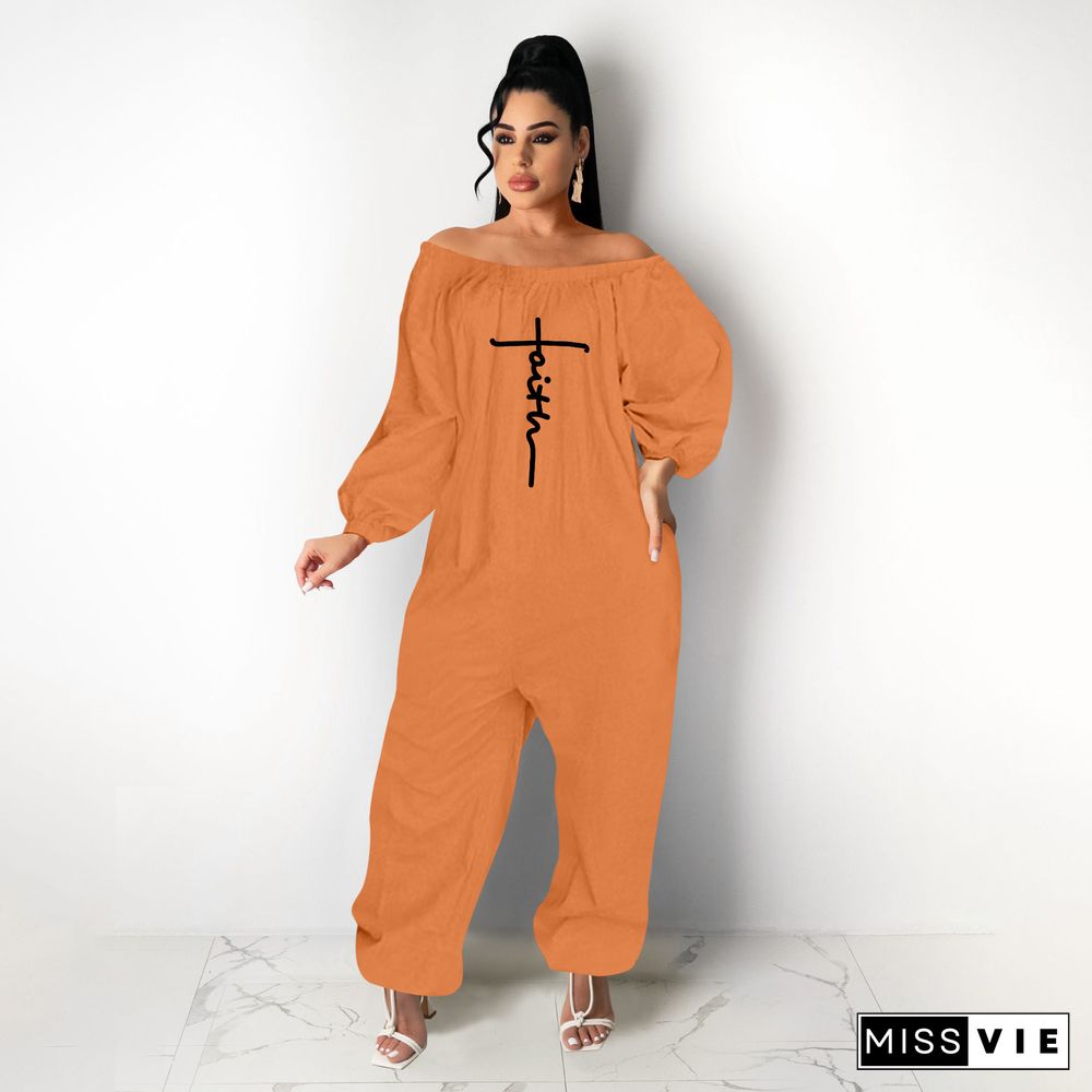 Cotton Off Shoulder Loose One Piece Jumpsuit