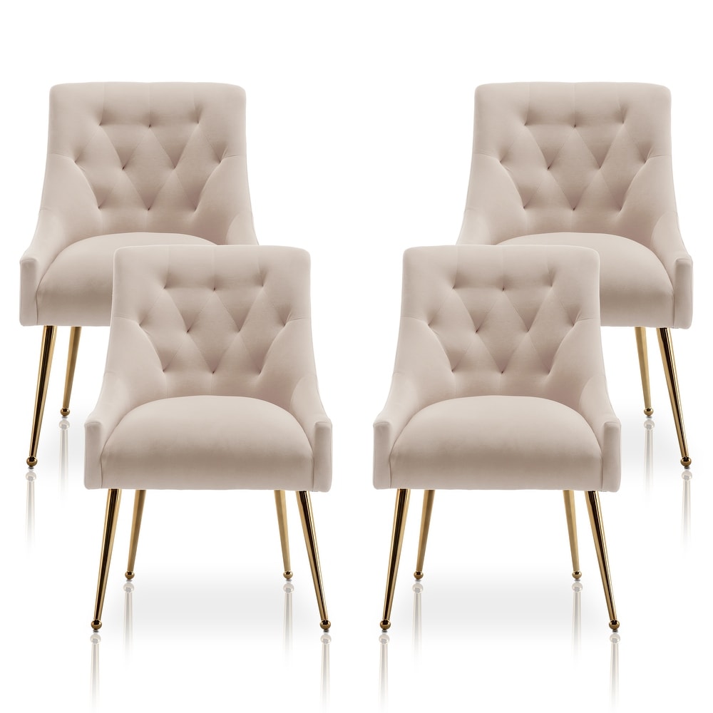 SEYNAR Modern Boucle Dining Chairs Set of 4  Upholstered Accent Chair Tufted Back Armless Chair with Back Pull