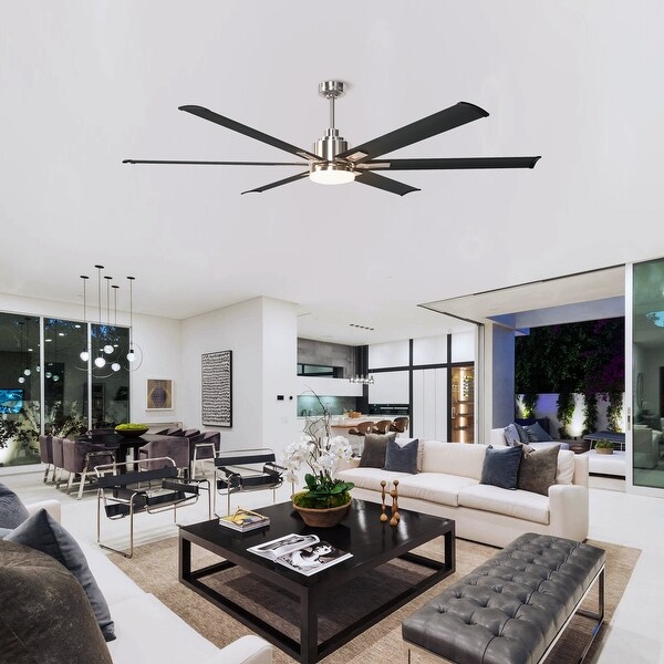 Modern 72-inch 6-Blade Brushed Chrome Ceiling Fan with Light and Remote Control - 72-in W x 17.8-in H Shopping - The Best Deals on Ceiling Fans | 36536873