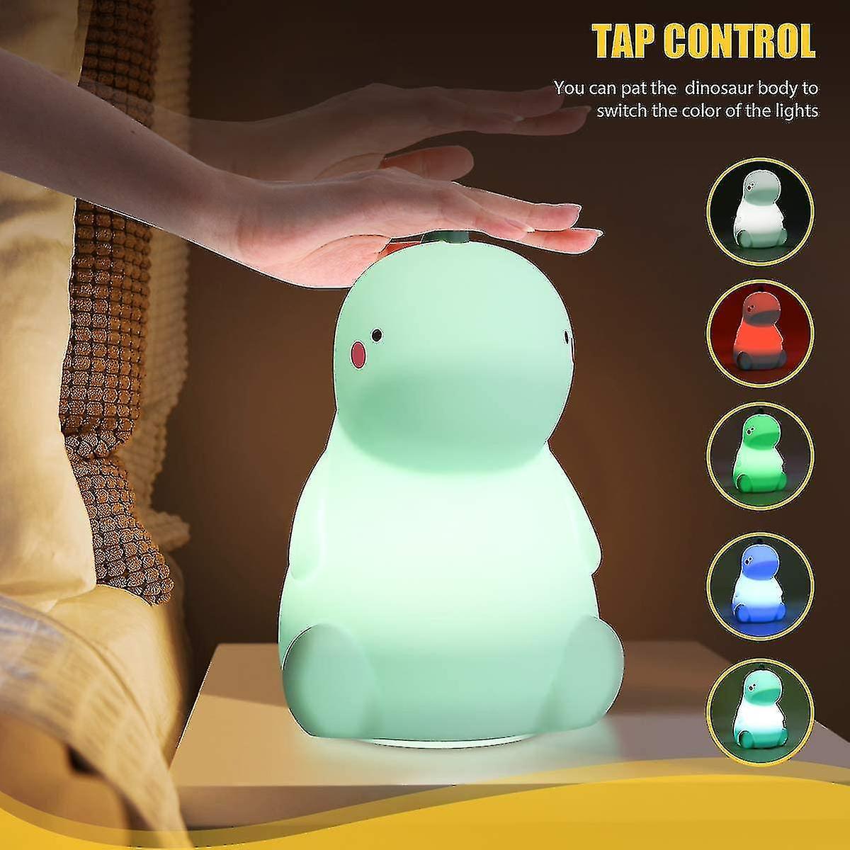 Dinosaur Night Light For Kids， Cute Color Changing Silicone Baby Night Light With Touch Sensor， Port