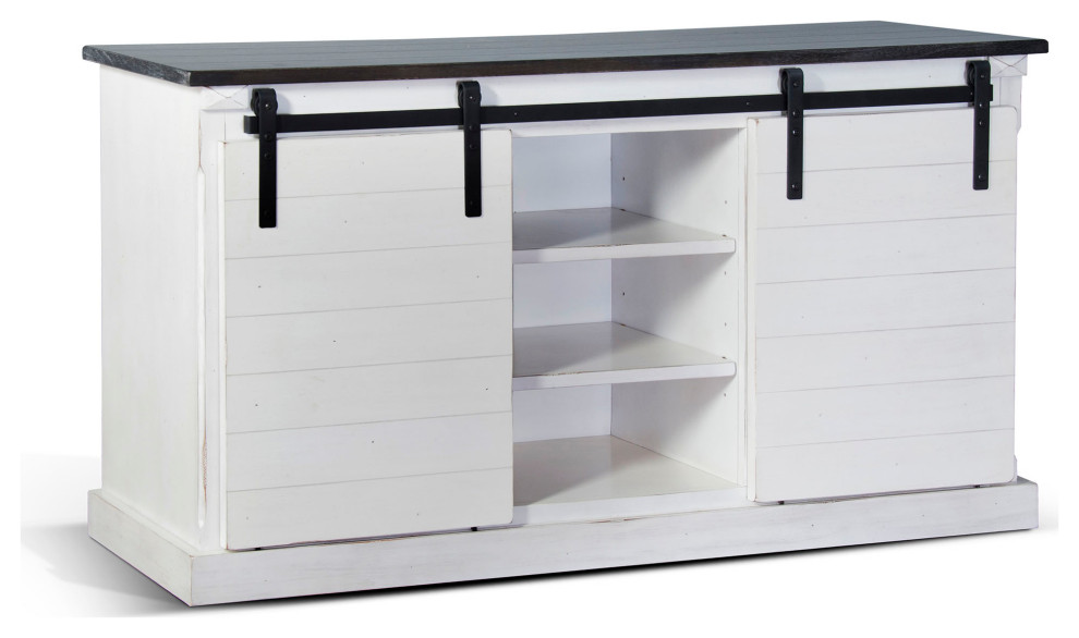 65 quotTV Stand Media Console Sliding Barn Doors White Modern Farmhouse   Farmhouse   Entertainment Centers And Tv Stands   by Sideboards and Things  Houzz