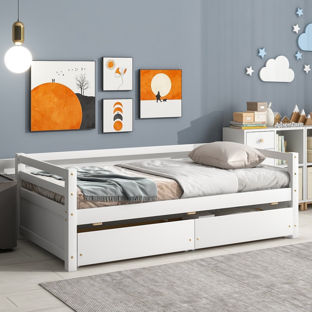 Twin Size Upholstered Daybed w/ Drawers Storage Platform Bed Frame for Kids  Teens  Girls  Boys  Easy Assembly/Space Saving