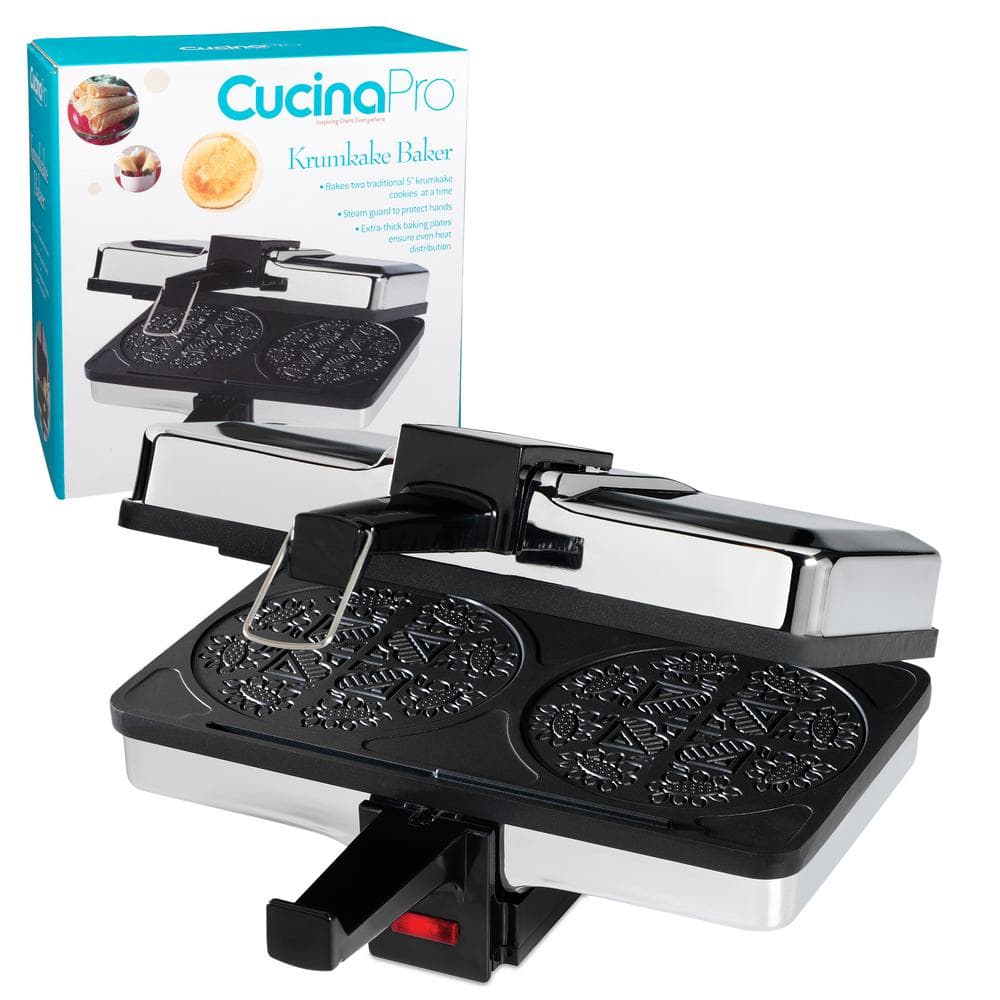 CucinaPro 2-Waffle Stainless Steel Krumkake Waffle Maker with Recipe Booklet 220-02