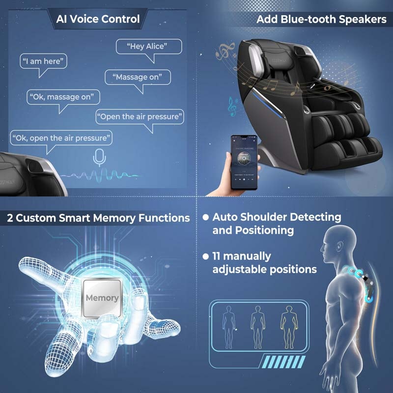 SL Track Full Body Massage Chair Zero Gravity Massage Recliner with LED Mood Lights