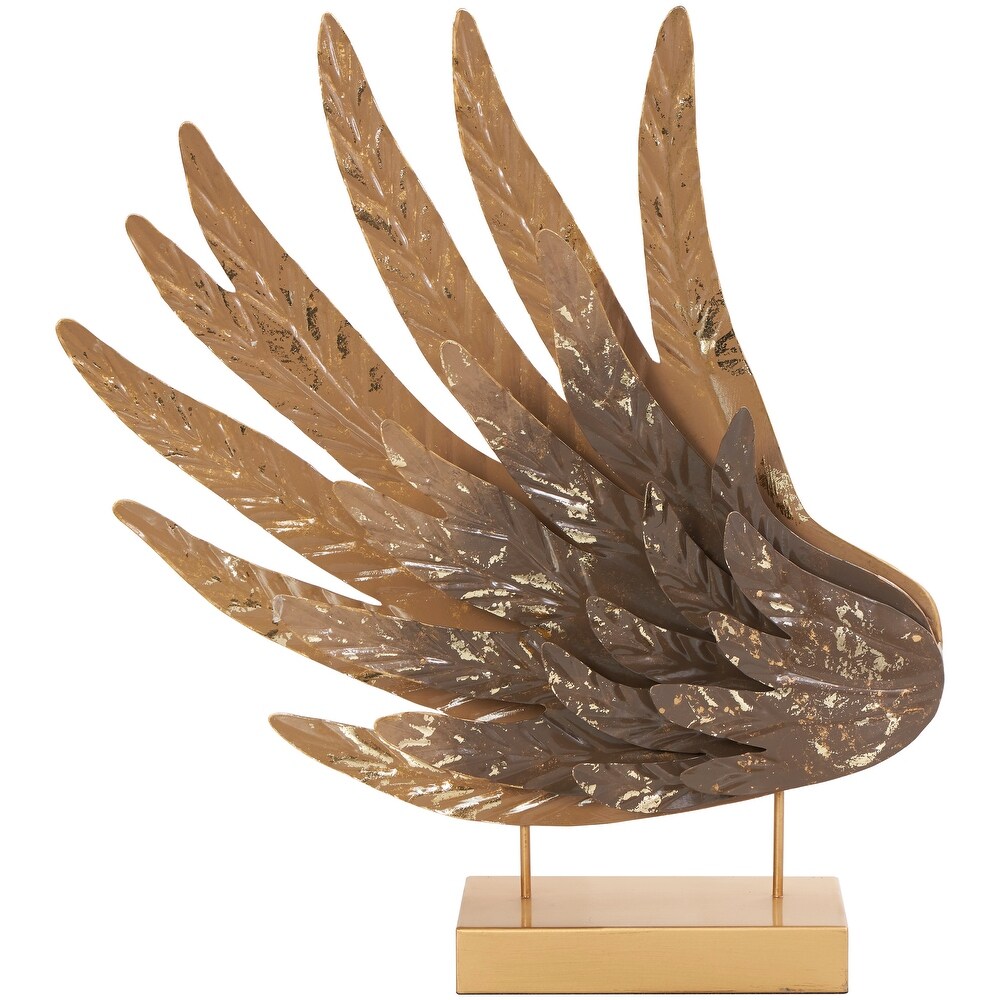 Gold Metal Wing Bird Sculpture with Gold Foil Accents and Stands (Set of 2)