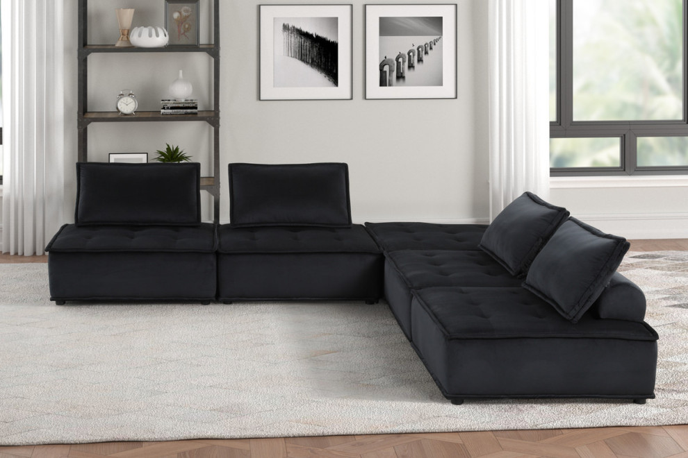 Anna Velvet 5 Piece Sectional Sofa Ottoman   Transitional   Sectional Sofas   by Lilola Home  Houzz