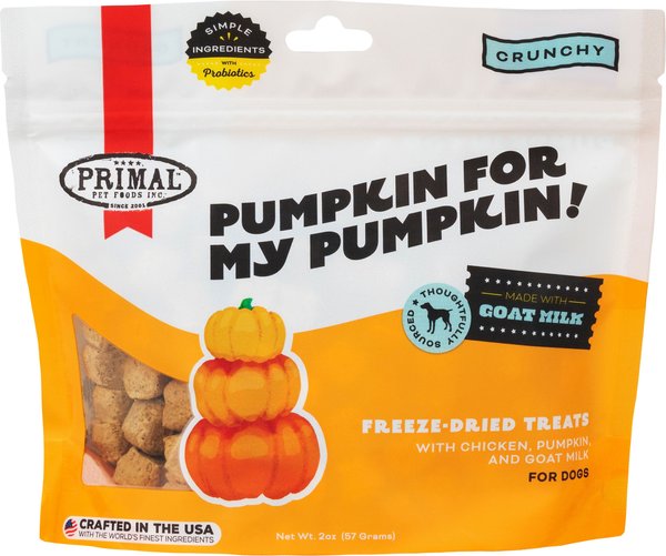 Primal Pumpkin For My Pumpkin Chicken and Pumpkin with Goat Milk Flavored Crunchy Dog Treats， 2-oz bag