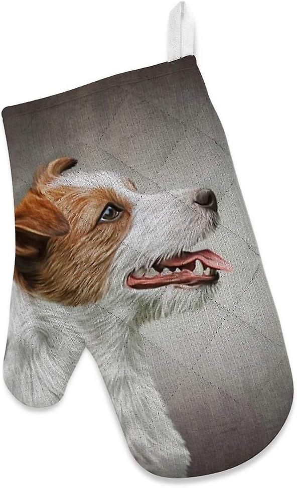 Insulation Kitchen Oven Mitts Potholder Apron 3pcs Set Dog Jack Russell Terrier Non Slip Heat Resistant Gloves For Baking Cooking Bbq