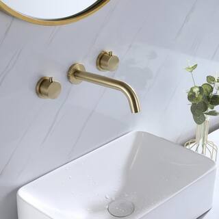 Hlihome Double Handle Wall Mounted Faucet with Valve in Brushed Gold RBDK-0682-BG