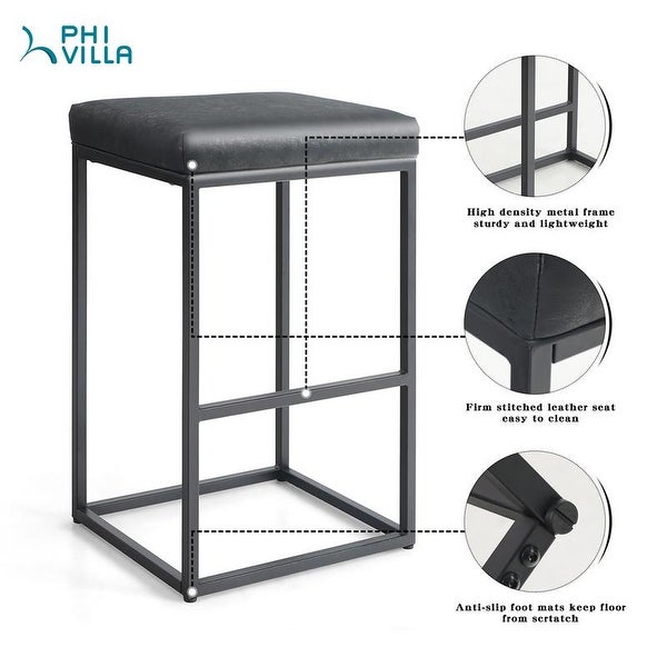 PHI VILLA Steel/ PU Leather 30-inch Bar Stool (Set of 2)