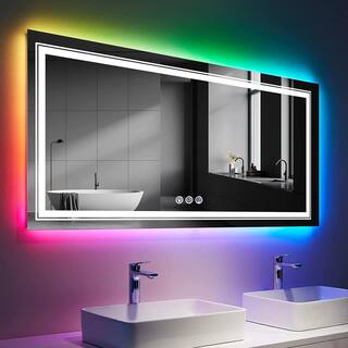 UPIKER 60 in. W x 36 in. H Rectangular Frameless LED Anti Fog Backlit and Front Lighted Wall Bathroom Vanity Mirror in RGB UP2208MIRC6036