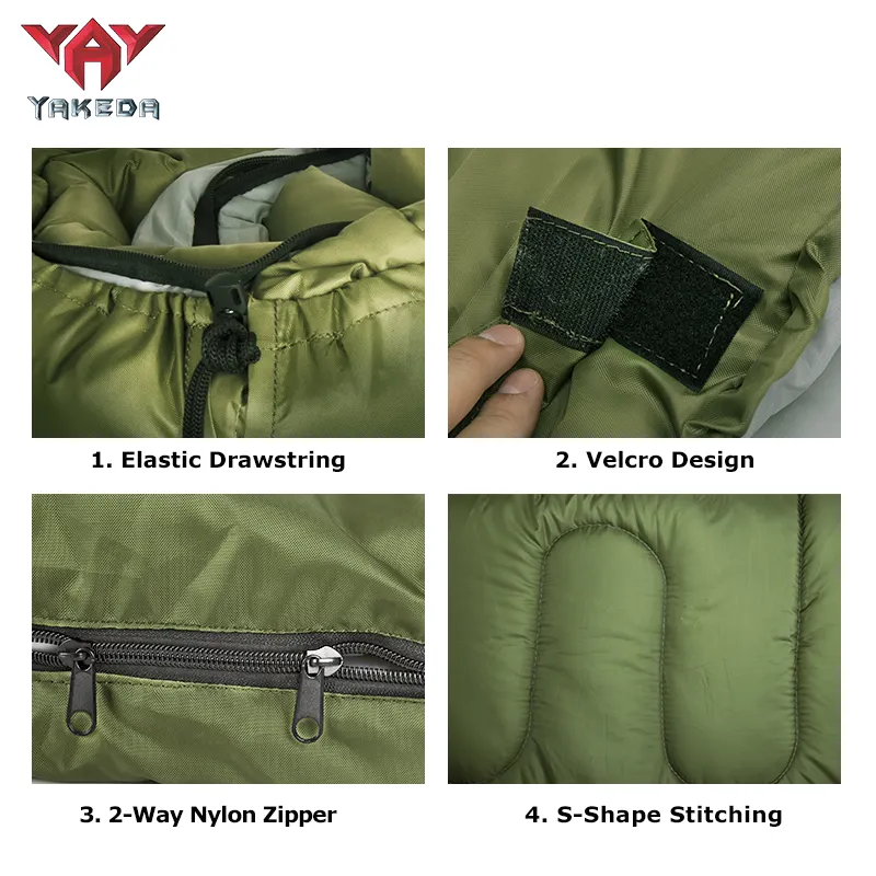 Yakeda Outdoor Camping Sleep Bag Waterproof  30 Degree Keep Warm Army green 3kg Tactical Gear Sleeping Bags