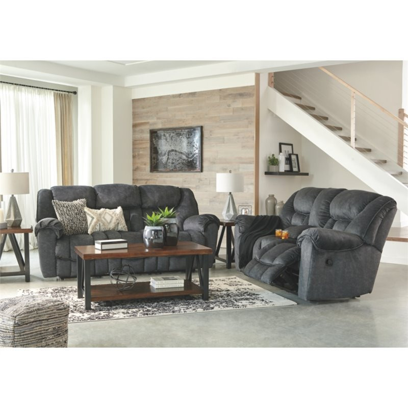 Signature Design by Ashley Capehorn Reclining Loveseat with Console in Granite   Transitional   Loveseats   by Homesquare  Houzz