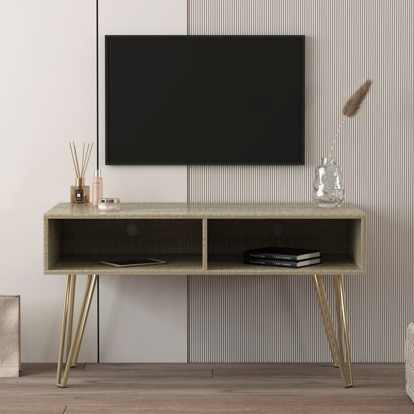 42 inch Modern Simple Small TV Stand with 2 CabinetandGolden Metal Legs