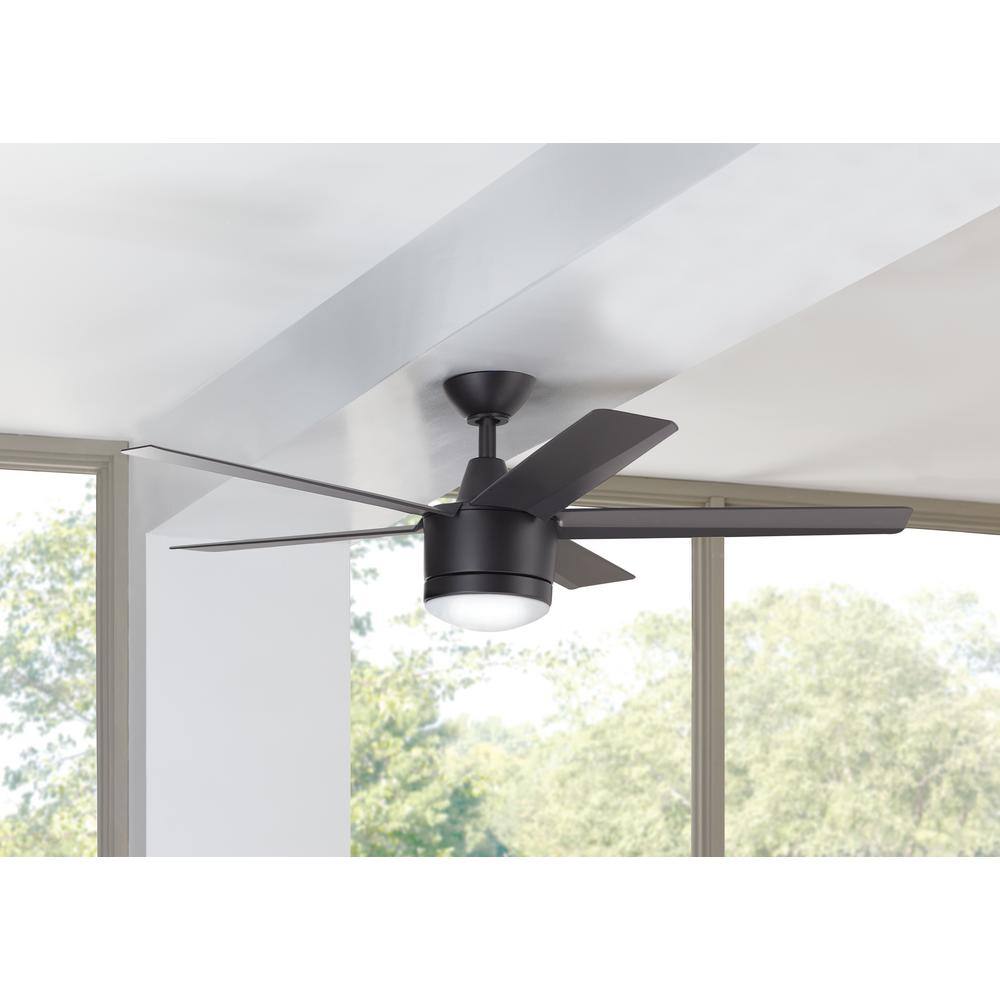 Home Decorators Collection Merwry 52 in. Integrated LED Indoor Matte Black Ceiling Fan with Light Kit and Remote Control SW1422MBK