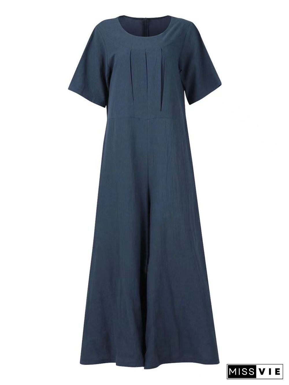 Women's Short Sleeve Scoop Neck Solid Loose Jumpsuit