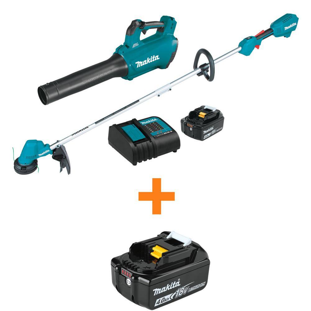 Makita 18V LXT Li-Ion Brushless Cordless Combo Kit (2-Tool Leaf BlowerTrimmer) 4.0Ah with Bonus 18V 4.0Ah LXT Battery XT287SM1BL1840B