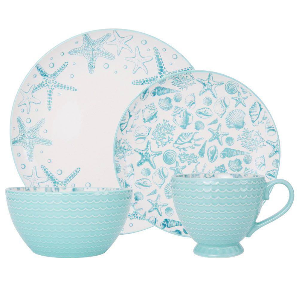 Pfaltzgraff Venice 16-Piece Casual Aqua Stoneware Dinnerware Set (Set for 4) 5217125