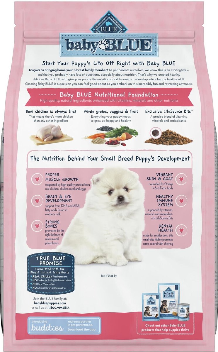 Blue Buffalo Baby Blue Small Breed Healthy Growth Formula Natural Chicken and Oatmeal Rice Recipe Puppy Dry Food， 4-lb bag