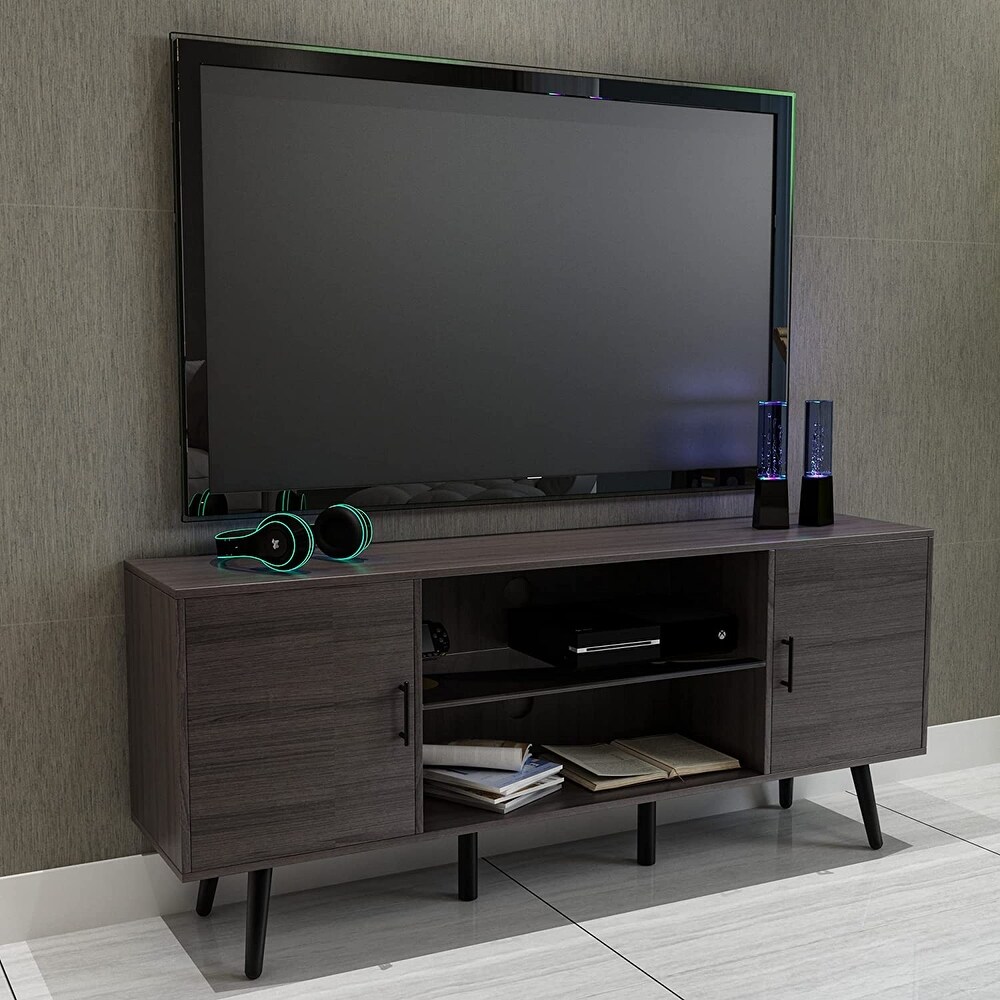 Wood TV Stand  Modern 70 inch TV Stand  Entertainment Center with Storage  High Gloss TV Cabinet for Living Room  White