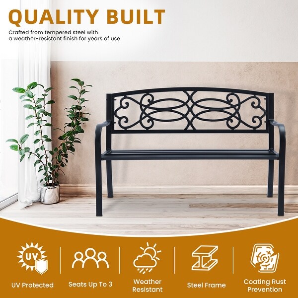 Simply Elegant Flora Metal Park Patio Bench，Outdoor Bench in Black for Porch，Lawn，Garden，Deck by SunRay