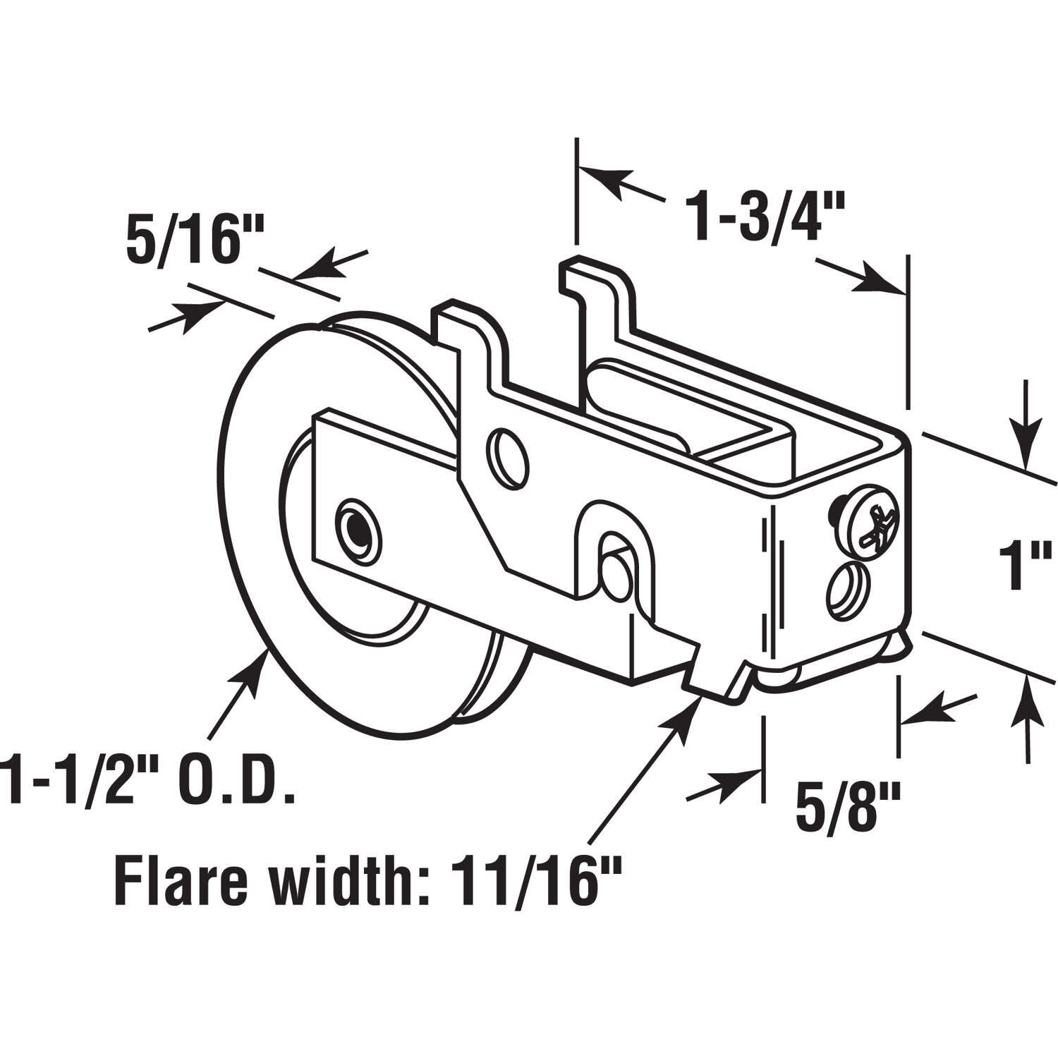 Prime-Line 1-1/2 in. D X 5/16 in. L Plastic/Steel Roller Assembly 1 pk