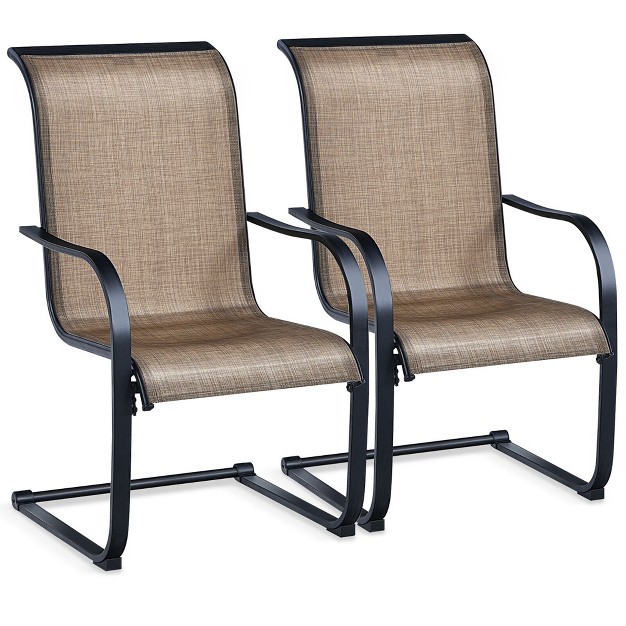 Tangkula 2pcs Patio Dining Chairs C Spring Motion High Backrest Armrest Brown