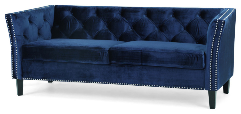 Madera Contemporary Tufted Velvet 3 Seater Sofa   Transitional   Sofas   by GDFStudio  Houzz