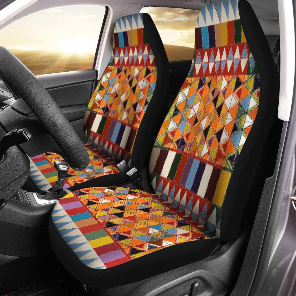 ZHANZZK Set of 2 Car Seat Covers Pattern Multicolored Abstract Carpet Old Antique Universal Auto Front Seats Protector Fits for Car，SUV Sedan，Truck