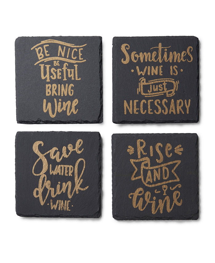 American Atelier 4 X 4 Wine is Necessary Slate Coasters Square Set 4 Piece