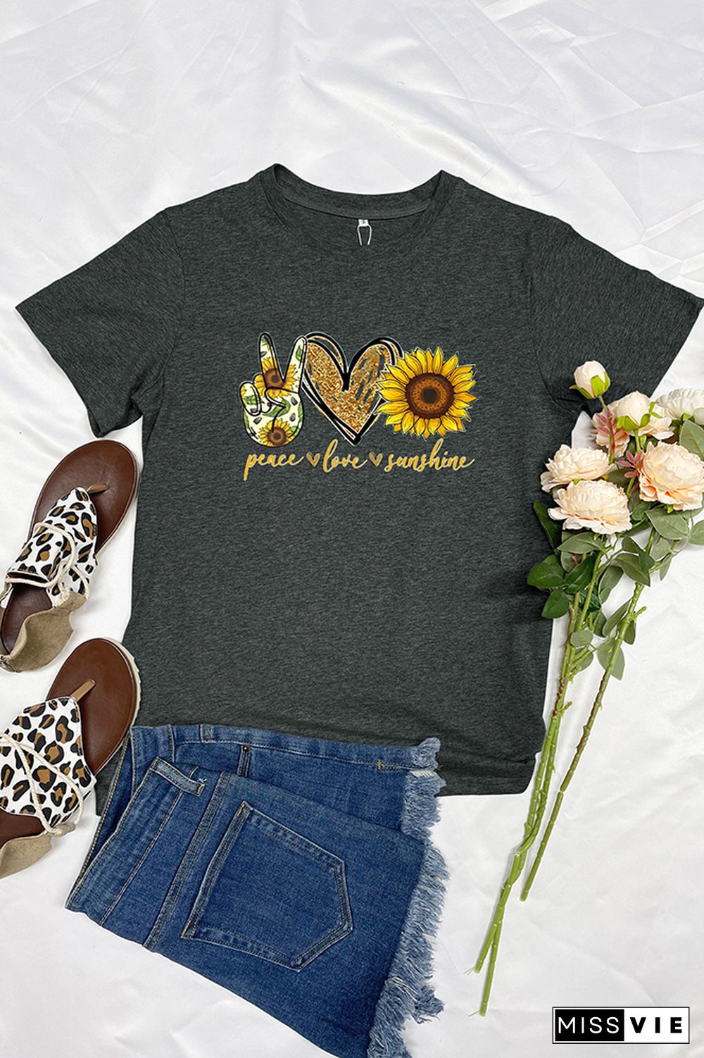 Peace Love Sunshine Short Sleeve Graphic Tee Wholesale