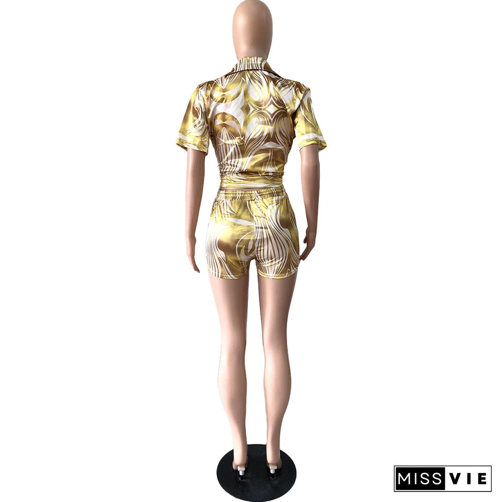 Stain Print Short Sleeve Shirts Shorts Matching Set