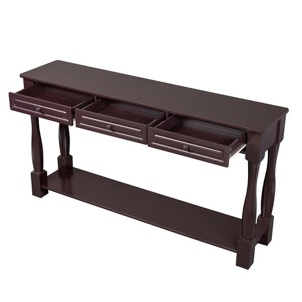 Sofa Table with Storage Drawers and Bottom Shelf， Wood Console Table