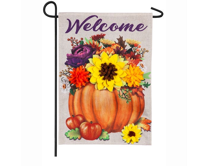 Evergreen Floral Pumpkin Garden Burlap Flag - 14B8671BL