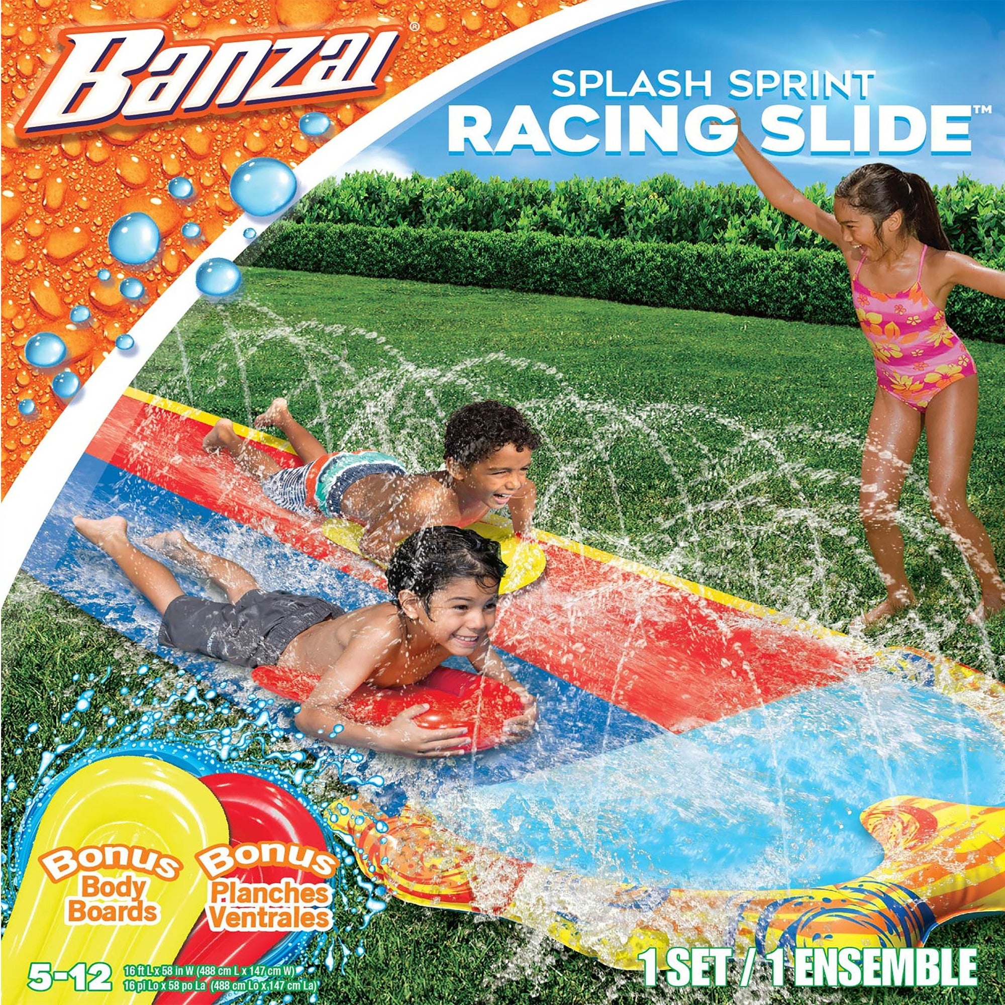 Banzai 16' Splash Sprint Racing Slide w/ 2 Bodyboards