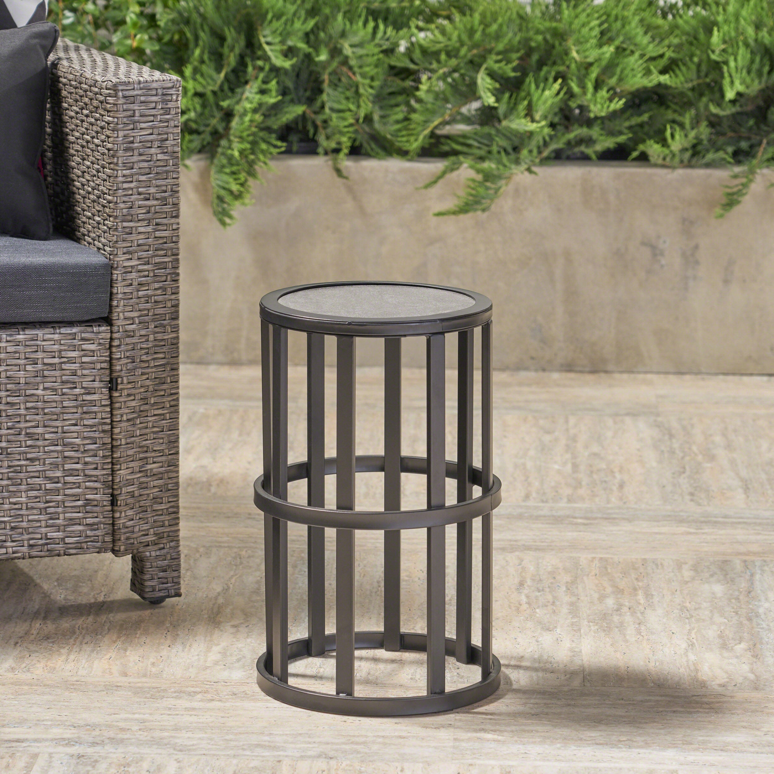 Truda Outdoor 11 Inch Grey Finish Ceramic Tile Side Table