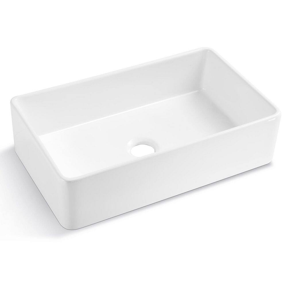 JimsMaison White Fireclay 33 in. Single Bowl Farmhouse Apron Kitchen Sink with Bottom Grid JMWAKS18-3320