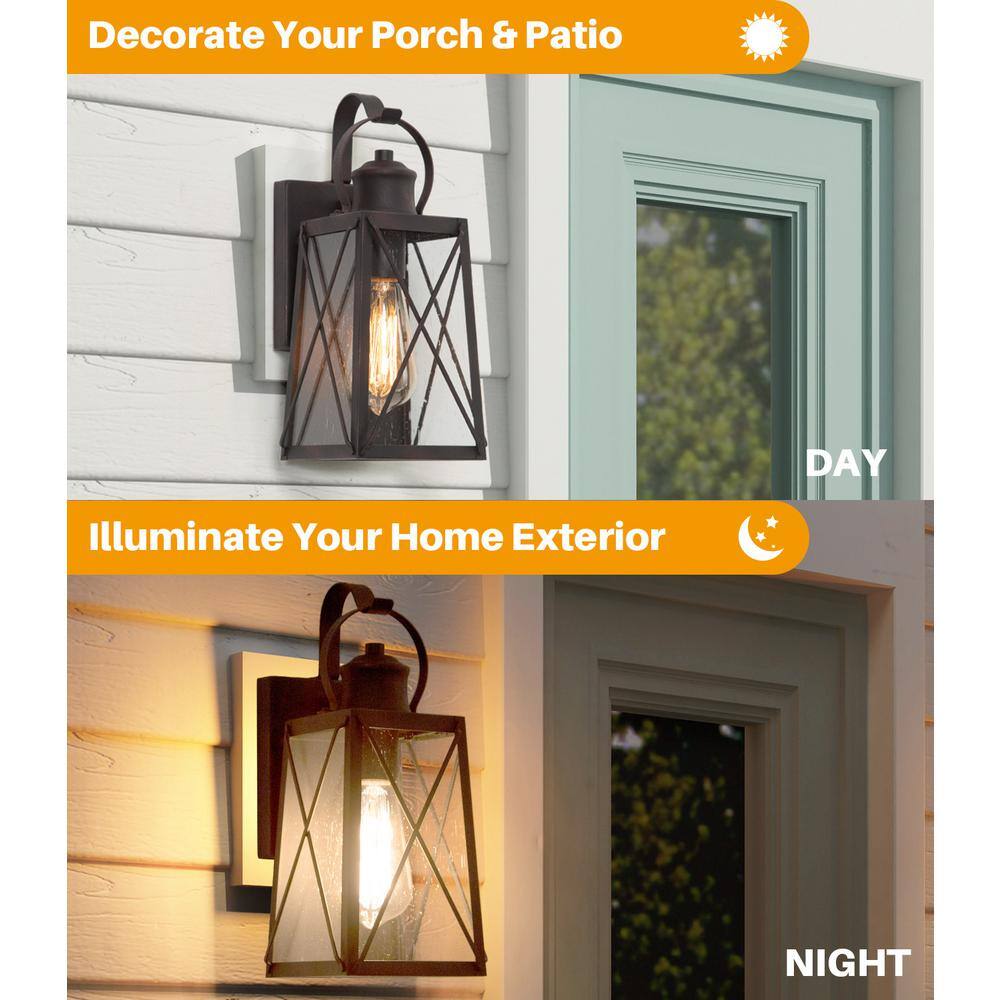 LNC Craftsman Modern Farmhouse Rust Bronze 1-Light Outdoor Wall Lantern Sconce with Seeded Glass Shade Patio Wall Light 3YZQQMHD1151RX7