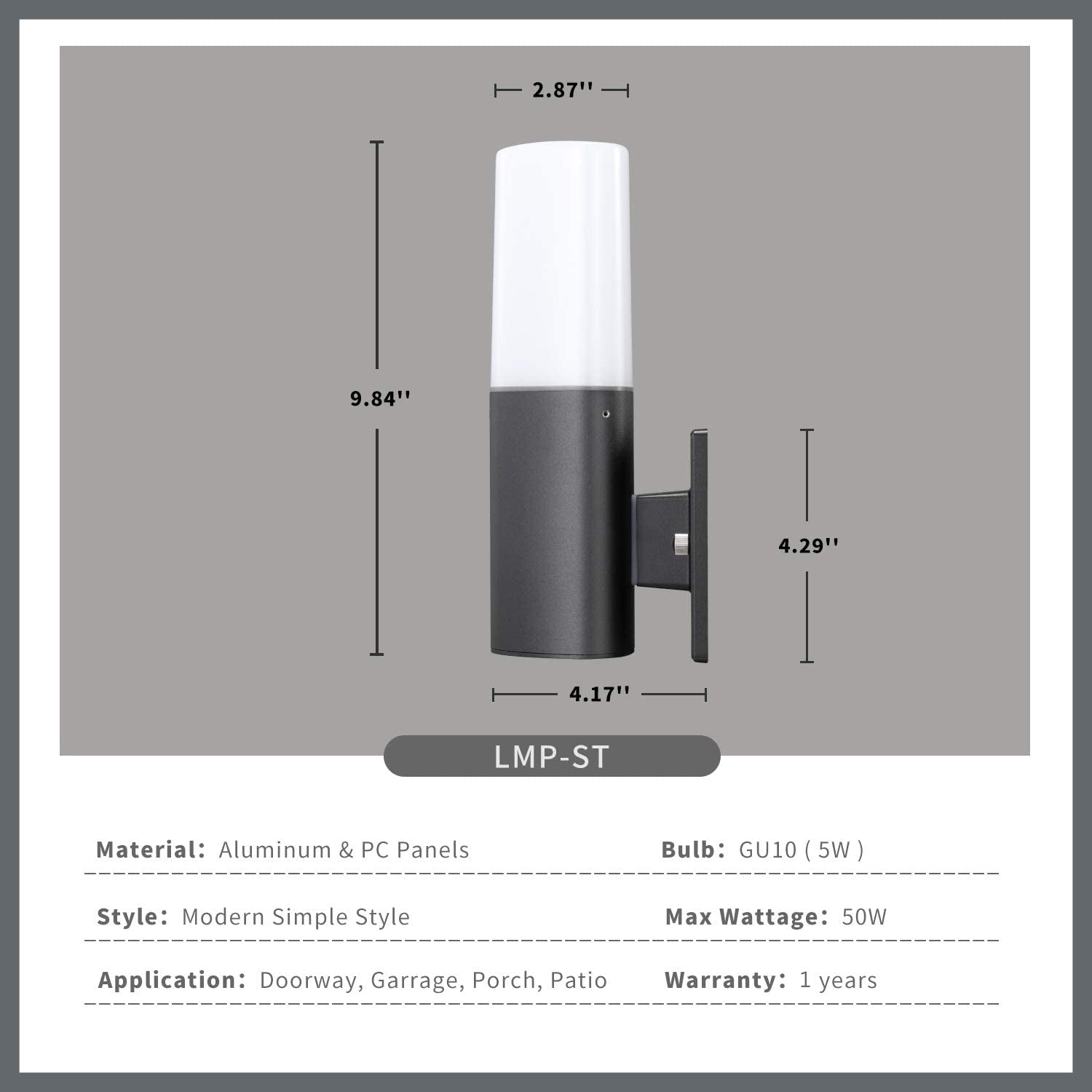 LMP Outdoor Wall Light, IP65 Waterproof Aluminium Outdoor Exterior Light Fixture,Porch Light warm white 3000K, Classic GU10 LED Wall Lamp, Bulbs Included,2 PCS