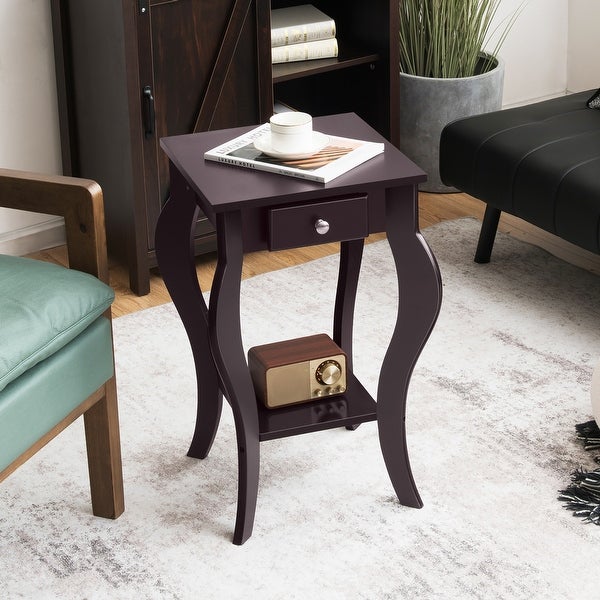 Costway End Side Table with Drawer Bottom Shelf Accent Nightstand - 15''x 15'' x 23.5''