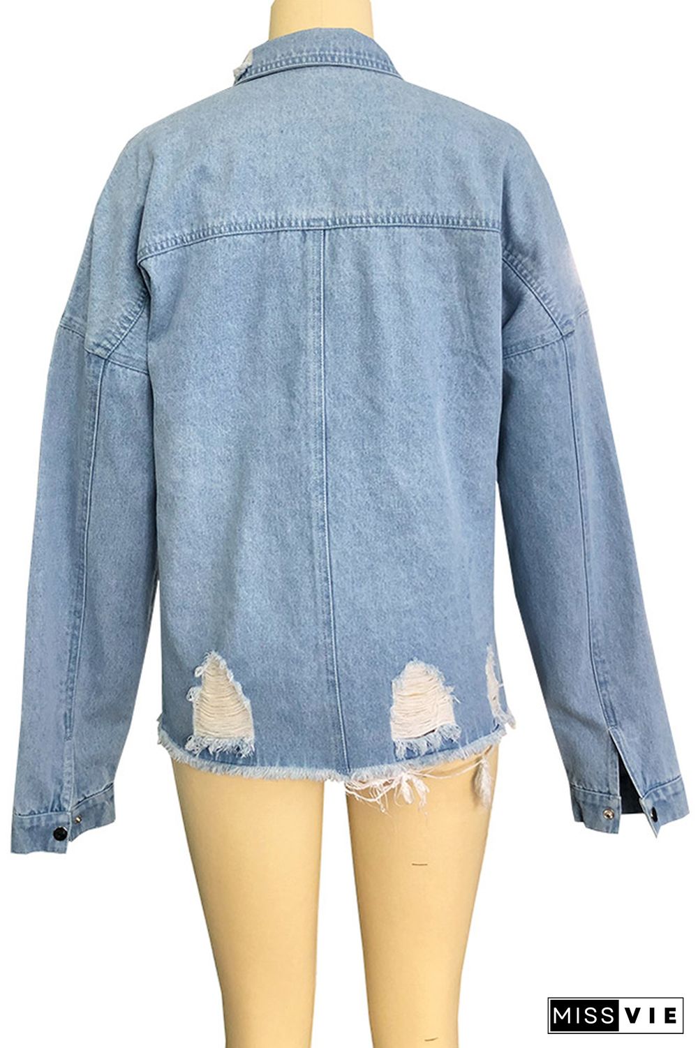 Raw Hem Ripped Denim Jacket Shacket Wholesale