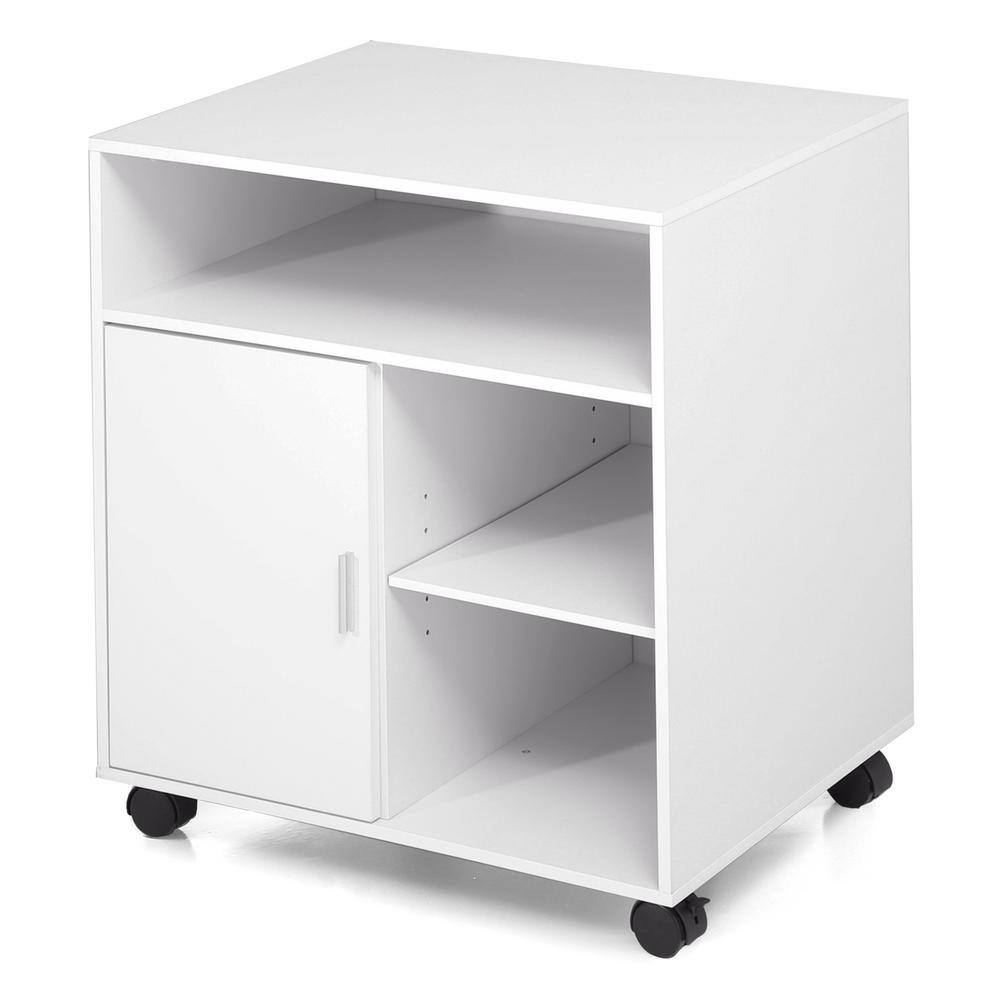 FITUEYES White Office Filing Cabinet with Door Wood Mobile Printer Stand on Wheels for Storing File Folders FPS406005WW-HD