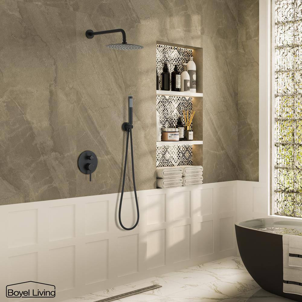 Boyel Living 1-Spray Patterns 10 in. Dual Shower Head and Handheld Shower Head in Matte Black BL0131-10MB