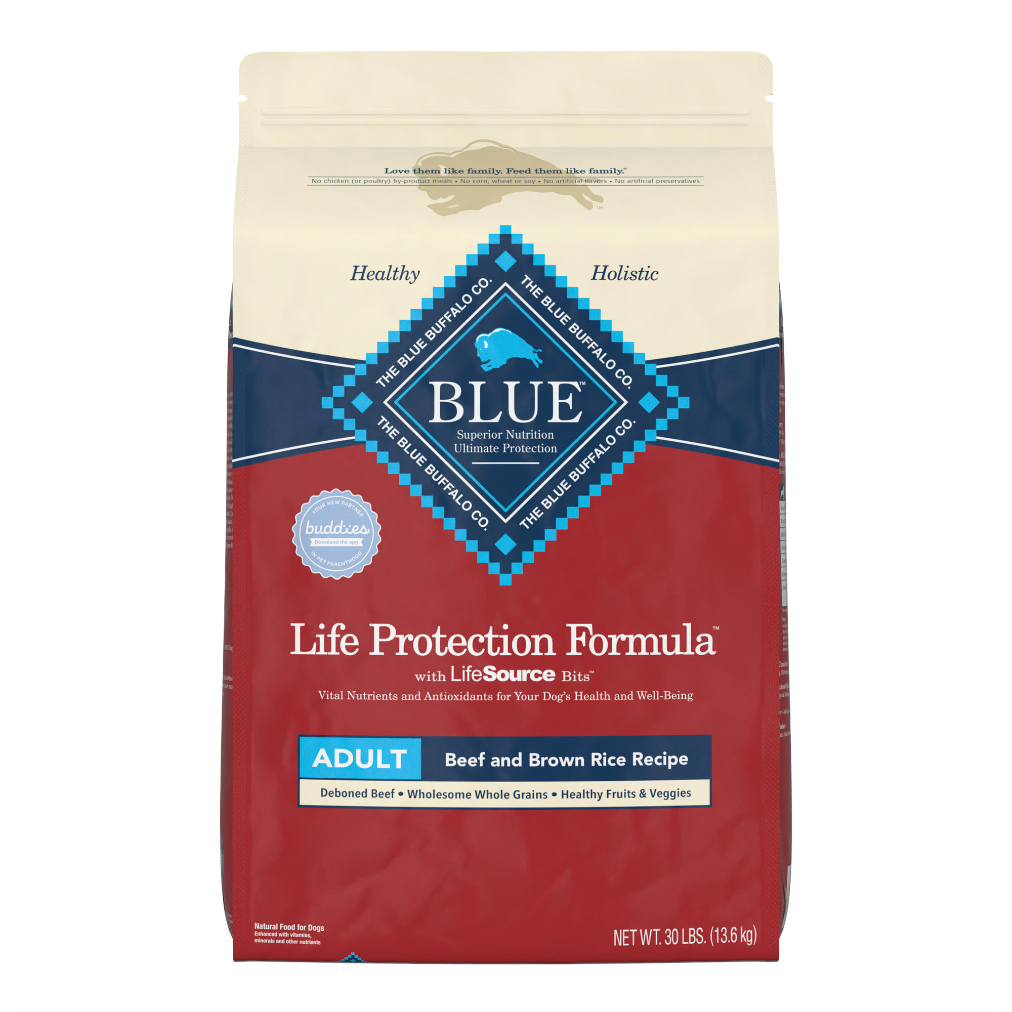 Blue Buffalo Blue Life Protection Formula Natural Adult Beef and Brown Rice Dry Dog Food， 30 lbs.